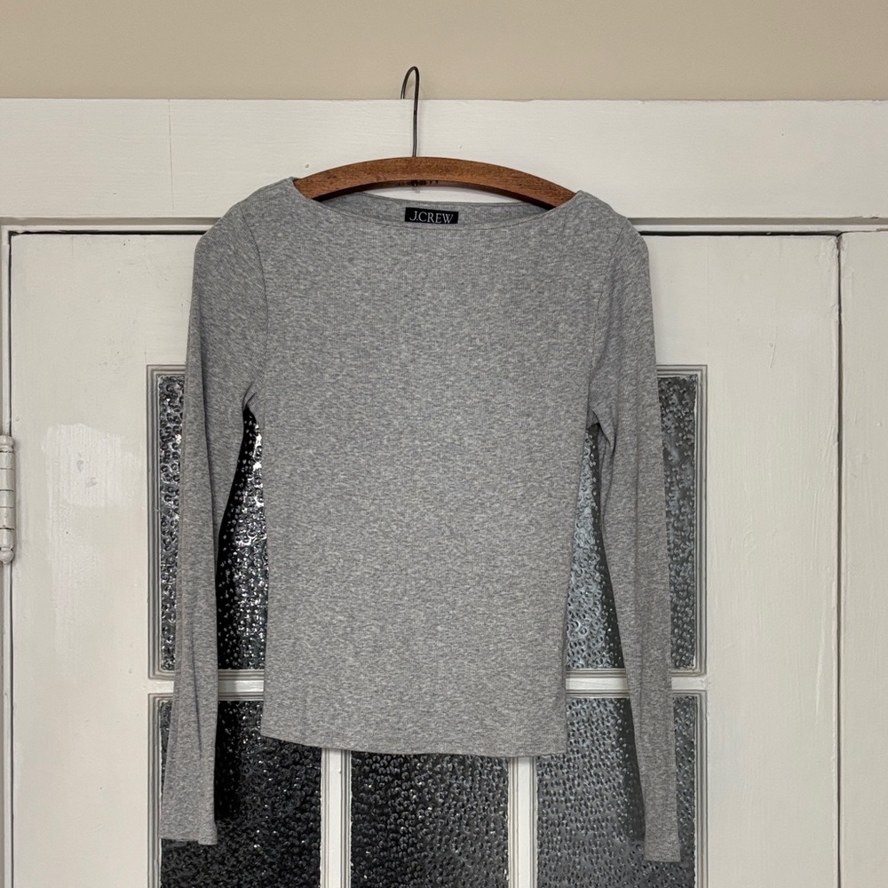 J. Crew Women's Heather Gray Boat Neck Long Sleeve Tee